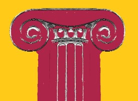A picture of Roman column in red with a yellow background