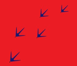 An abstract image of dark blue arrows on a red background