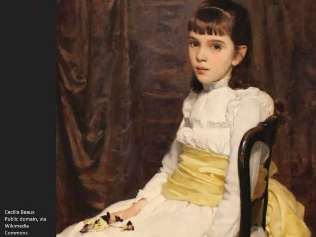 A painting of a young white girl in historical dress